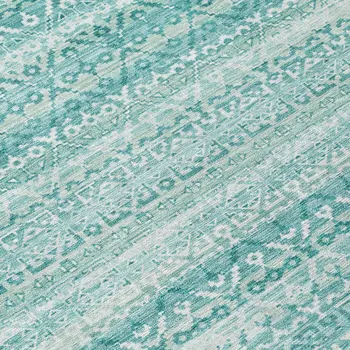 8' X 10' Aqua And Ivory Striped Washable Indoor Outdoor Area Rug