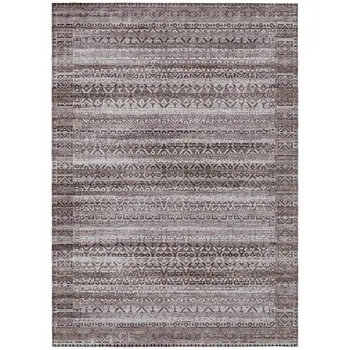 3' X 5' Brown And Beige Striped Washable Indoor Outdoor Area Rug