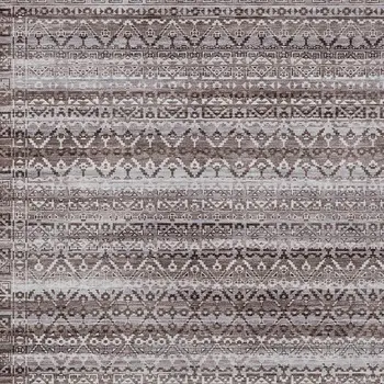 3' X 5' Brown And Beige Striped Washable Indoor Outdoor Area Rug