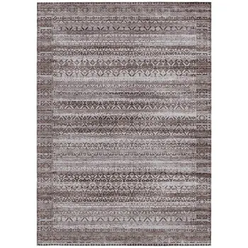 5' X 8' Brown And Beige Striped Washable Indoor Outdoor Area Rug