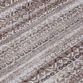 8' Brown And Beige Round Striped Washable Indoor Outdoor Area Rug