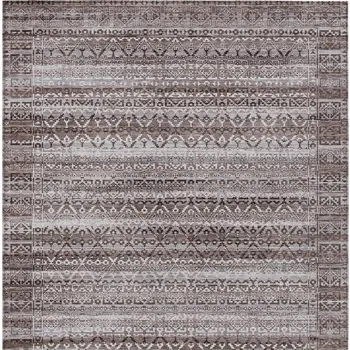 8' X 10' Brown And Beige Striped Washable Indoor Outdoor Area Rug