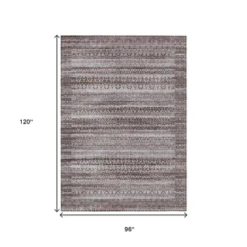 8' X 10' Brown And Beige Striped Washable Indoor Outdoor Area Rug