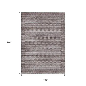 9' X 12' Brown And Beige Striped Washable Indoor Outdoor Area Rug