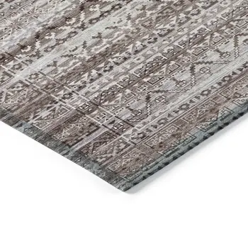 9' X 12' Brown And Beige Striped Washable Indoor Outdoor Area Rug