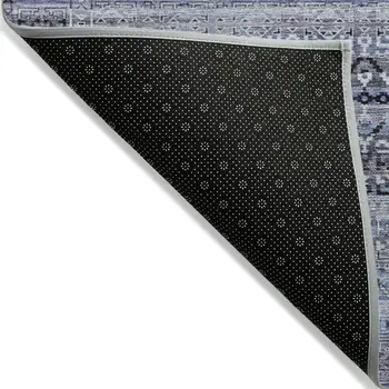3' X 5' Blue And Charcoal Striped Washable Indoor Outdoor Area Rug