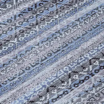 8' Blue And Charcoal Round Striped Washable Indoor Outdoor Area Rug