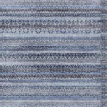 8' X 10' Blue And Charcoal Striped Washable Indoor Outdoor Area Rug