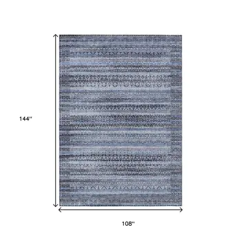 9' X 12' Blue And Charcoal Striped Washable Indoor Outdoor Area Rug