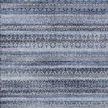 9' X 12' Blue And Charcoal Striped Washable Indoor Outdoor Area Rug