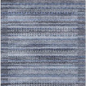 10' X 14' Blue And Charcoal Striped Washable Indoor Outdoor Area Rug