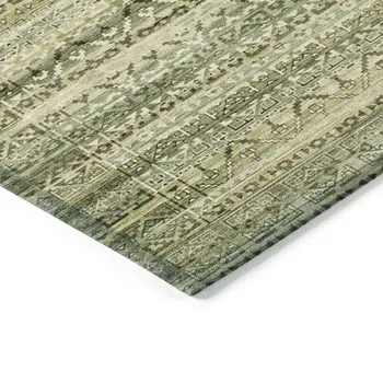 5' X 8' Green And Beige Striped Washable Indoor Outdoor Area Rug