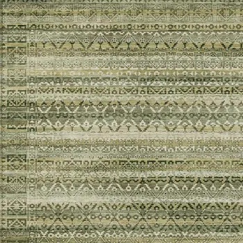 10' X 14' Green And Beige Striped Washable Indoor Outdoor Area Rug