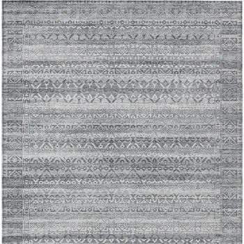 3' X 5' Gray And Silver Striped Washable Indoor Outdoor Area Rug