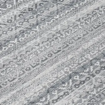 8' Gray And Silver Round Striped Washable Indoor Outdoor Area Rug
