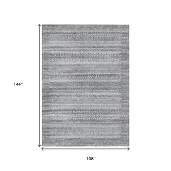 9' X 12' Gray And Silver Striped Washable Indoor Outdoor Area Rug