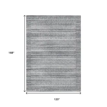 10' X 14' Gray And Silver Striped Washable Indoor Outdoor Area Rug