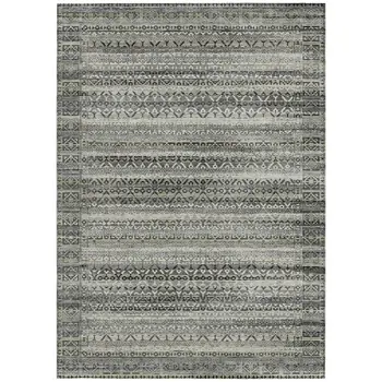 3' X 5' Pewter And Charcoal Striped Washable Indoor Outdoor Area Rug