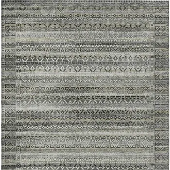 3' X 5' Pewter And Charcoal Striped Washable Indoor Outdoor Area Rug
