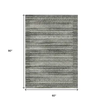 5' X 8' Pewter And Charcoal Striped Washable Indoor Outdoor Area Rug