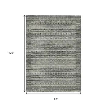 8' X 10' Pewter And Charcoal Striped Washable Indoor Outdoor Area Rug