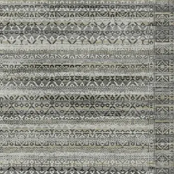 9' X 12' Pewter And Charcoal Striped Washable Indoor Outdoor Area Rug