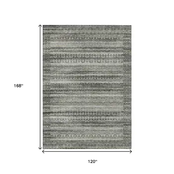 10' X 14' Pewter And Charcoal Striped Washable Indoor Outdoor Area Rug