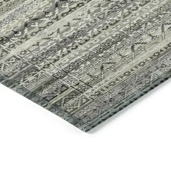 10' X 14' Pewter And Charcoal Striped Washable Indoor Outdoor Area Rug