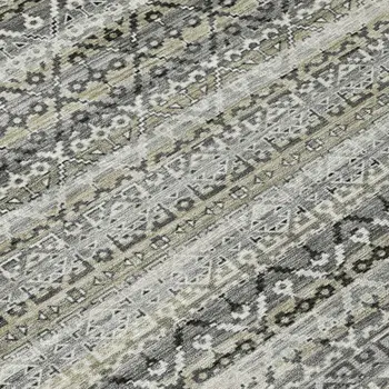 10' X 14' Pewter And Charcoal Striped Washable Indoor Outdoor Area Rug