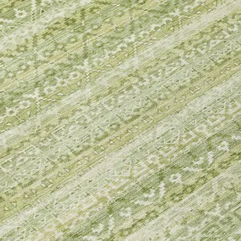 8' Sage And Ivory Round Striped Washable Indoor Outdoor Area Rug