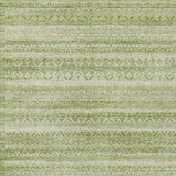 9' X 12' Sage And Ivory Striped Washable Indoor Outdoor Area Rug