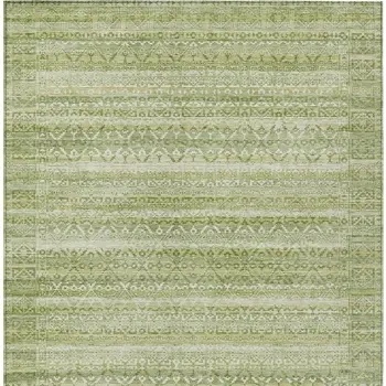 10' X 14' Sage And Ivory Striped Washable Indoor Outdoor Area Rug