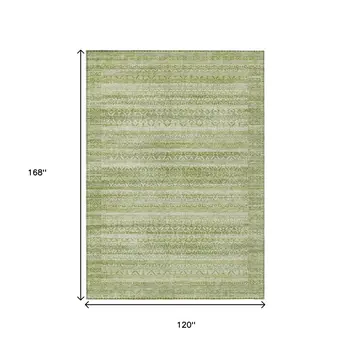 10' X 14' Sage And Ivory Striped Washable Indoor Outdoor Area Rug