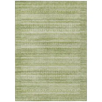 10' X 14' Sage And Ivory Striped Washable Indoor Outdoor Area Rug