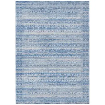 3' X 5' Sky Blue And Ivory Striped Washable Indoor Outdoor Area Rug