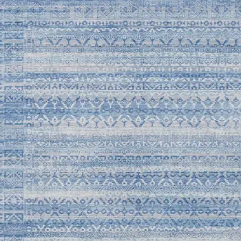 8' X 10' Sky Blue And Ivory Striped Washable Indoor Outdoor Area Rug
