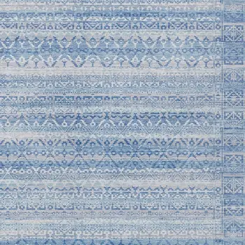 10' X 14' Sky Blue And Ivory Striped Washable Indoor Outdoor Area Rug