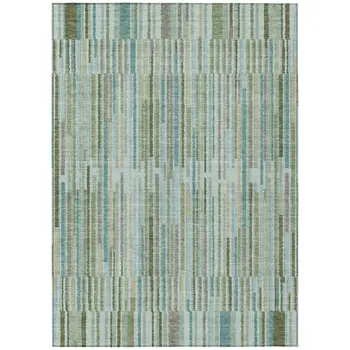 3' X 5' Artichoke Green And Teal Blue Striped Washable Indoor Outdoor Area Rug