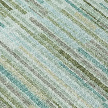 3' X 5' Artichoke Green And Teal Blue Striped Washable Indoor Outdoor Area Rug