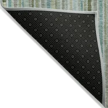 5' X 8' Artichoke Green And Teal Blue Striped Washable Indoor Outdoor Area Rug