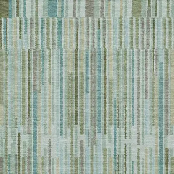8' X 10' Artichoke Green And Teal Blue Striped Washable Indoor Outdoor Area Rug