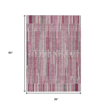 3' X 5' Blush And Ivory Striped Washable Indoor Outdoor Area Rug