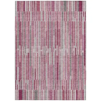 5' X 8' Blush And Ivory Striped Washable Indoor Outdoor Area Rug