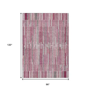8' X 10' Blush And Ivory Striped Washable Indoor Outdoor Area Rug