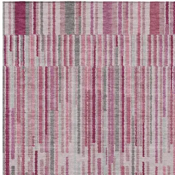 8' X 10' Blush And Ivory Striped Washable Indoor Outdoor Area Rug