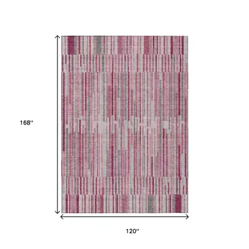 10' X 14' Blush And Ivory Striped Washable Indoor Outdoor Area Rug