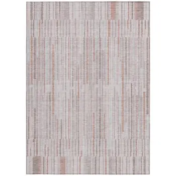 3' X 5' Coral And Beige Striped Washable Indoor Outdoor Area Rug