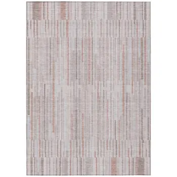 3' X 5' Coral And Beige Striped Washable Indoor Outdoor Area Rug
