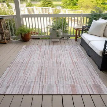 3' X 5' Coral And Beige Striped Washable Indoor Outdoor Area Rug