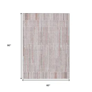5' X 8' Coral And Beige Striped Washable Indoor Outdoor Area Rug